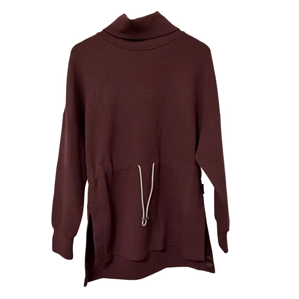 Varley Freya Sweat DoubleSoft Funnel Neck Drawstring Pullover Burgundy Small